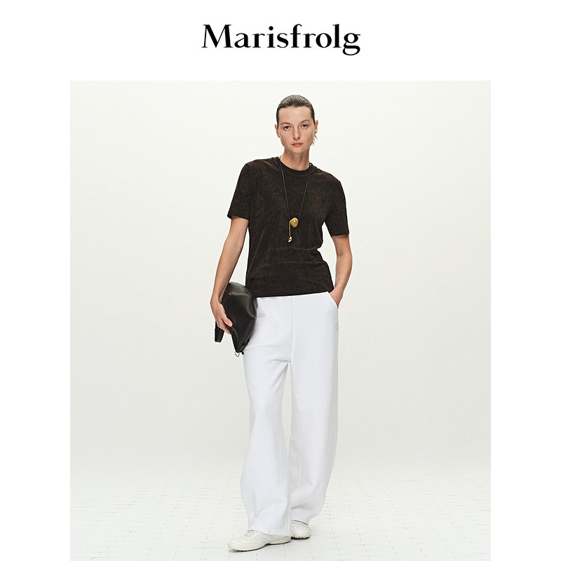 【精简衣橱】Marisfrolg玛丝菲尔春新款丝绒圆领修身T恤上衣图片