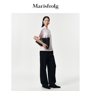 深蓝色宽松弯刀休闲加厚长裤 Marisfrolg25冬新款 羊绒牛仔