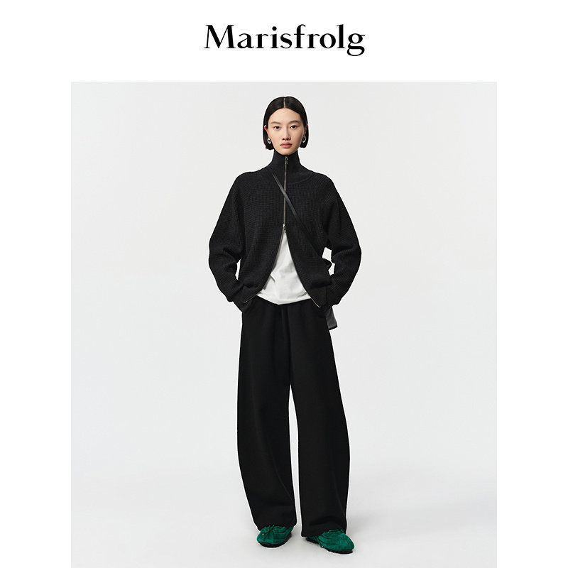 【预售免定】Marisfrolg玛丝菲尔冬款华夫格肌理拉链羊毛针织开衫