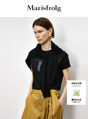 【30周年限定系列】玛丝菲尔夏季黑色圆领时尚刺绣印花T恤