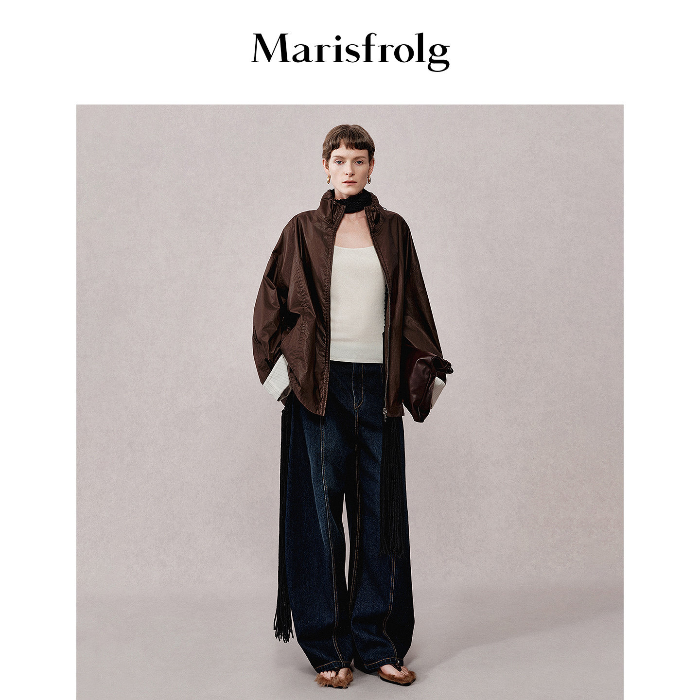 【筑感外套】Marisfrolg玛丝菲尔2026秋新款时尚落肩长绒棉短外套
