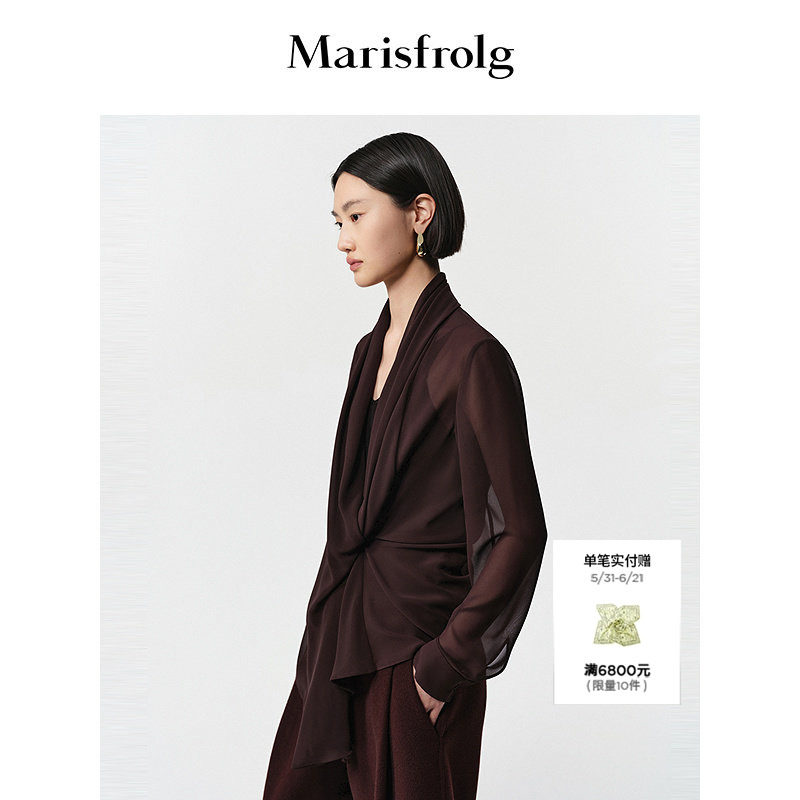 Marisfrolg玛丝菲尔2025冬新款不对称立裁围巾式领透纱设计感上衣
