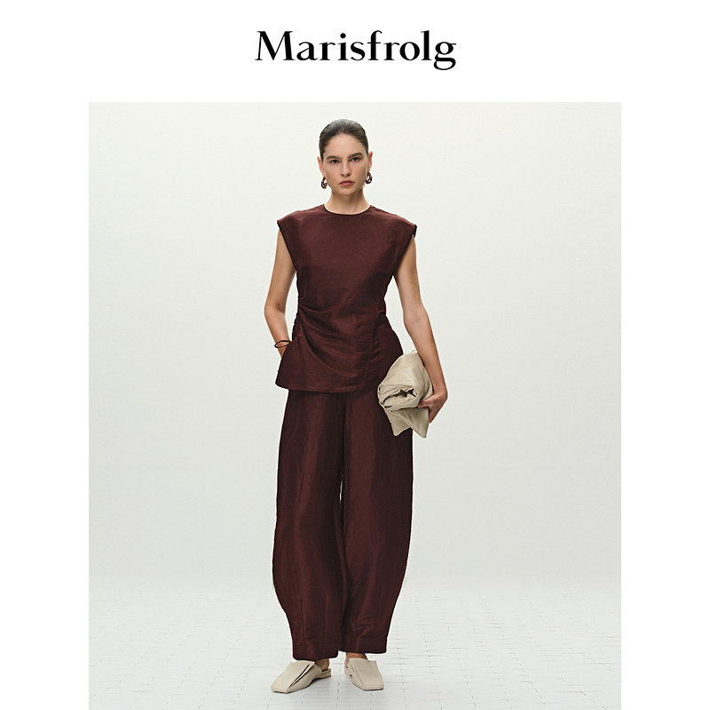 【精简衣橱】Marisfrolg玛丝菲尔夏款圆领抽褶收腰T恤上衣图片