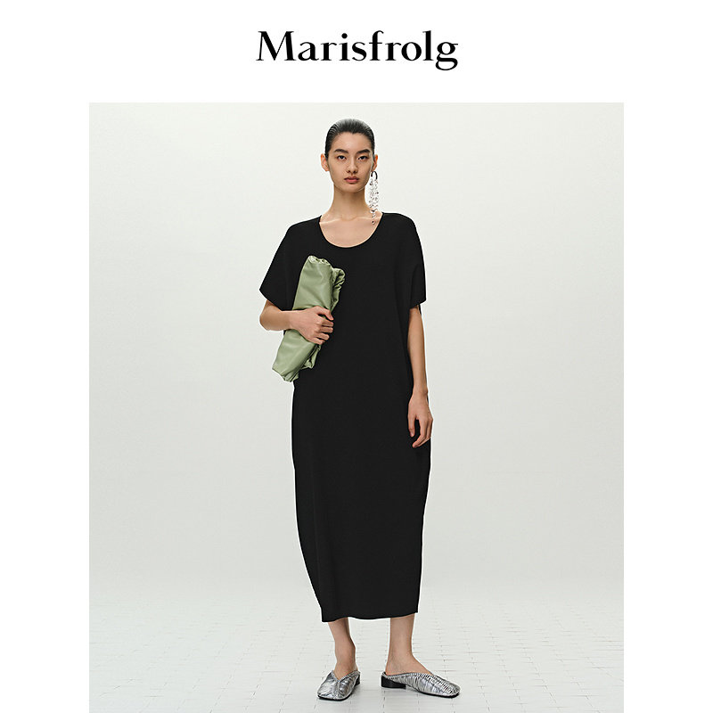【能量黑裙】Marisfrolg玛丝菲尔夏款拼接廓形针织连衣裙