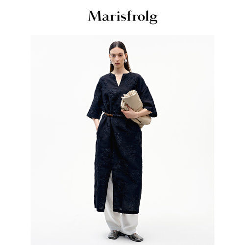 【重工提花】Marisfrolg玛丝菲尔五分袖落肩腰带收腰宽松连衣裙
