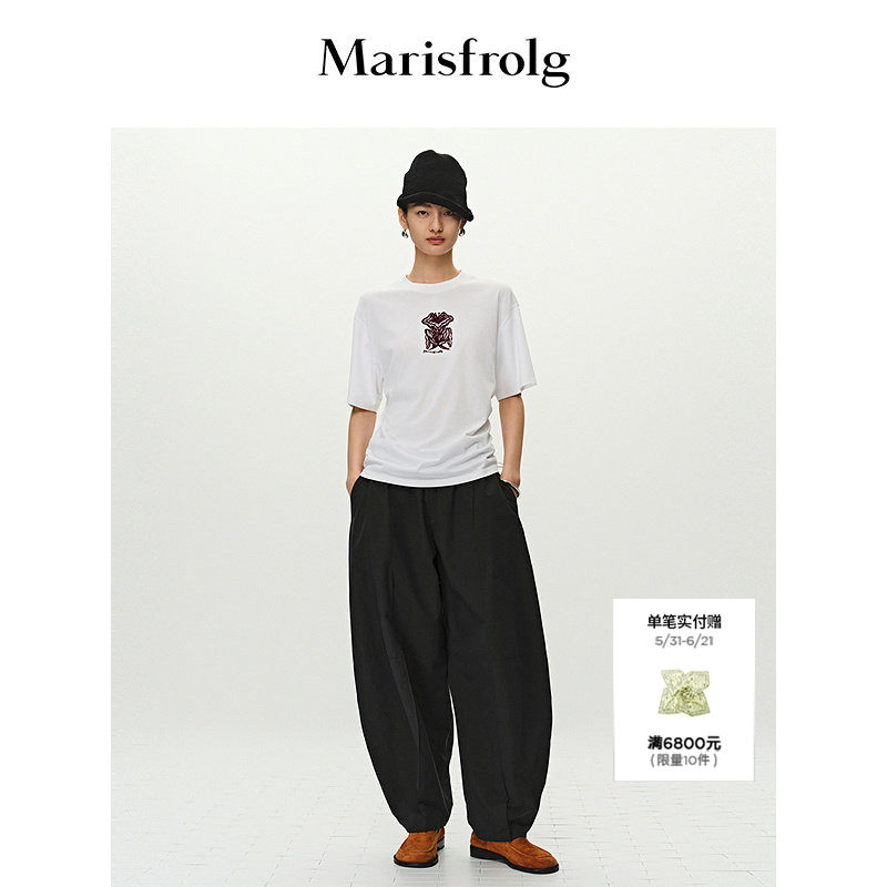 【艺术家灵感】Marisfrolg玛丝菲尔夏款珠片绣抽绳修身T恤