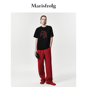 Marisfrolg玛丝菲尔26春新款 点彩图腾 生肖马胶印花稿黑色T恤