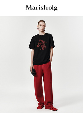 【点彩图腾】Marisfrolg玛丝菲尔26春新款生肖马胶印花稿黑色T恤