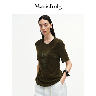 Marisfrolg玛丝菲尔2025秋新款 焦糖棕斑驳花朵图案艺术感印花T恤