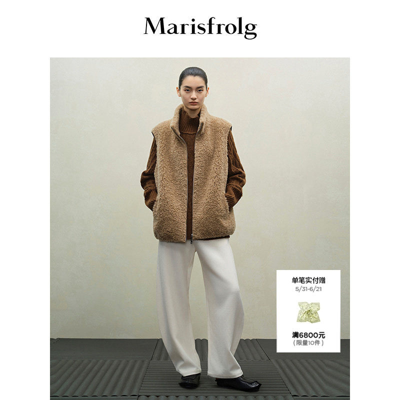 Marisfrolg玛丝菲尔2025冬新款保暖环保皮草外套短款羊羔毛马甲