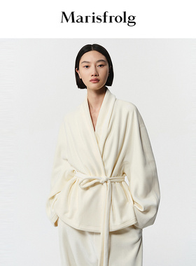 【加厚条绒】Marisfrolg玛丝菲尔2025冬新款白色小立领针织短外套
