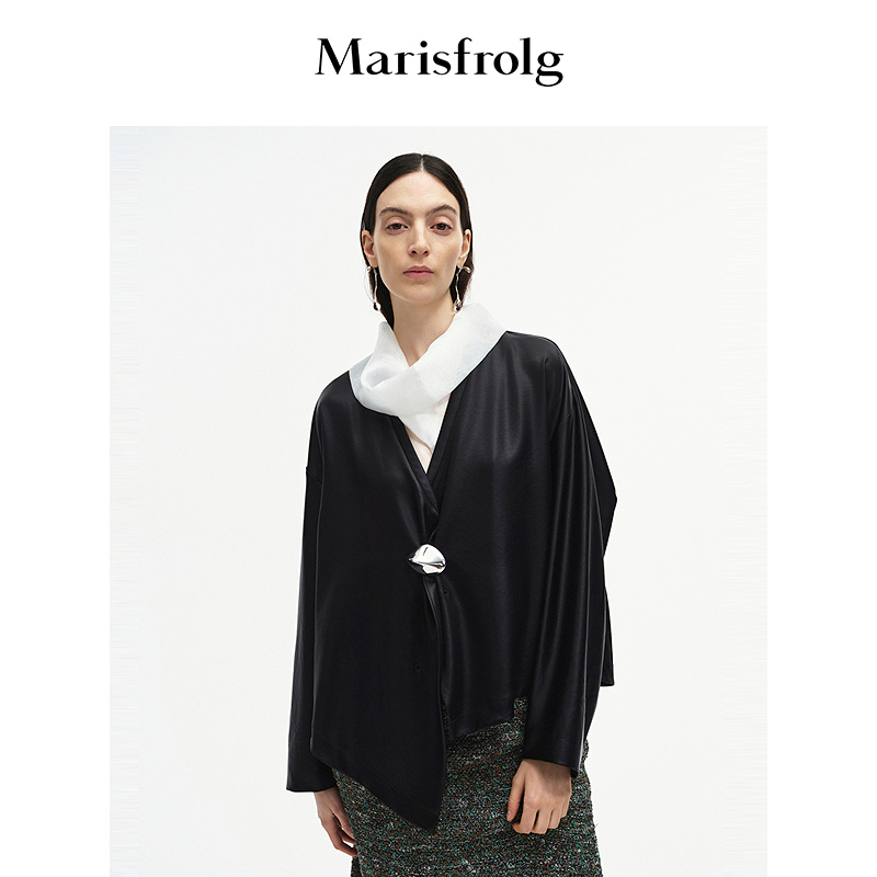【进口面料】Marisfrolg玛丝菲尔2025秋新款不对称门襟黑色外套