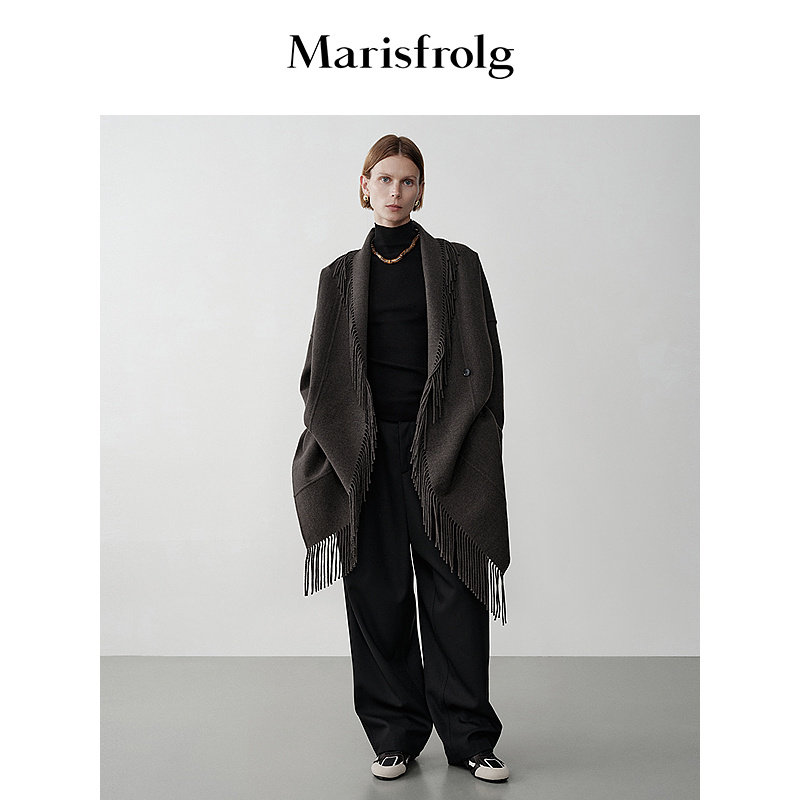 【艺术时装大衣】Marisfrolg玛丝菲尔冬纯羊毛深灰色大衣