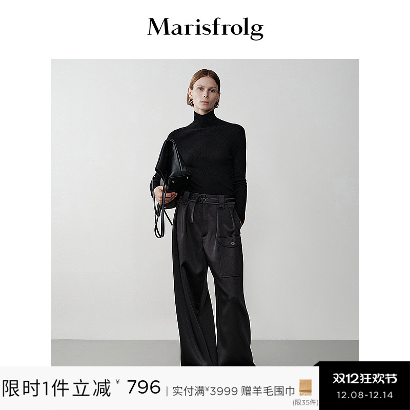 【轻密针织】Marisfrolg玛丝菲尔冬纯羊绒黑色针织衫上衣