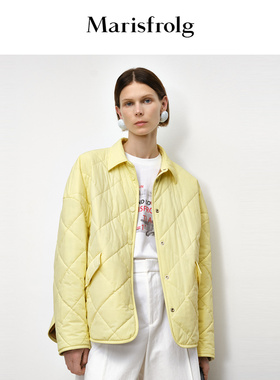 【艺术时装】玛丝菲尔秋季浅黄色压花菱格羽毛绒夹克外套