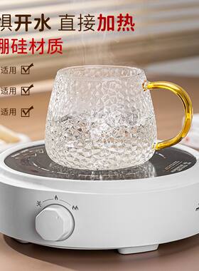 玻璃杯锤纹水杯ins简约杯子带把泡茶杯客厅家用清新森系耐热防爆
