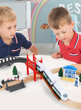 潮友儿童木制轨道拼接玩具-小车快跑CY-QY129