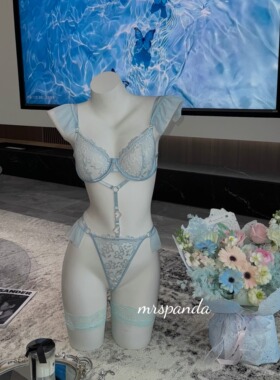 mrspanda温雅女主蒂凡尼蓝奶蓝色蕾丝连体文胸套装温柔风纯欲性感