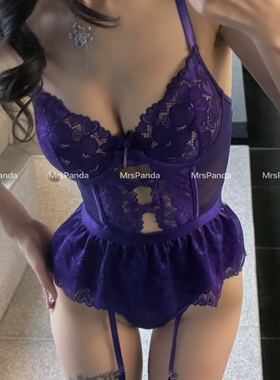 MrsPanda·酒醉之夜性感蕾丝镂空紫色连体睡裙吊带小众网红紫色