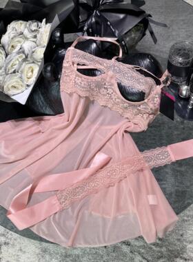 MrsPanda·事后清晨·裸粉色蕾丝镂空睡裙两件套性感纯欲黑色白色