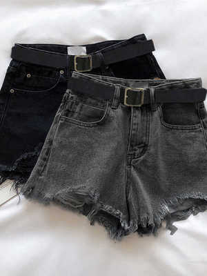 网红ins毛边夏季a字破洞显瘦阔腿