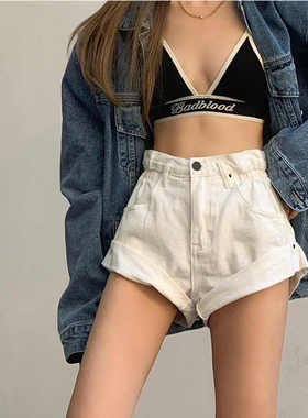 2026夏季新款欧美复古高腰卷边牛仔短裤女百搭辣妹超短翻边热裤子