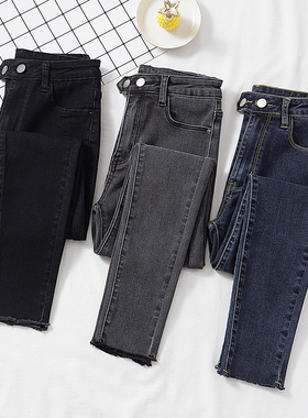 高腰牛仔裤女紧身小脚裤2026秋冬新款百搭显瘦九分蓝灰色铅笔裤女