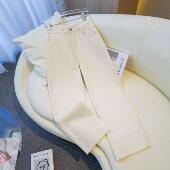 高腰加厚宽松小个子九分直筒阔腿裤 杏色加绒牛仔裤 女2026秋冬新款