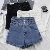 牛仔短裤 2026夏季 女 型宽松百搭热裤 浅蓝色修身 新款 三扣高腰a字版