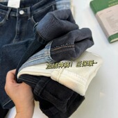 小个子加绒九分烟管裤 巨保暖 冬 高腰牛仔裤 女韩版 经典 小直筒