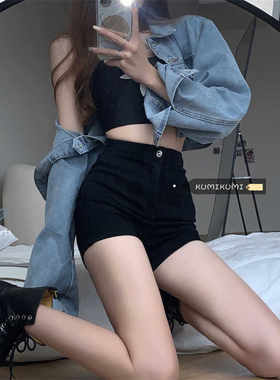 黑色牛仔短裤女夏季新款百搭高腰