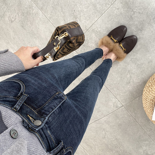 蓝灰色新款铅笔小脚毛边