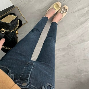 te软糯！经典小脚~毛边九分弹力修身显瘦牛仔裤女百搭铅笔裤加绒