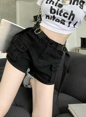 复古辣妹工装牛仔短裤女夏天女款夏季小个子高腰显瘦a字包臀热裤