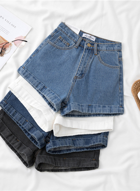 入店bi败欧美复古A字牛仔短裤女夏2026经典款纯色高腰显瘦热裤