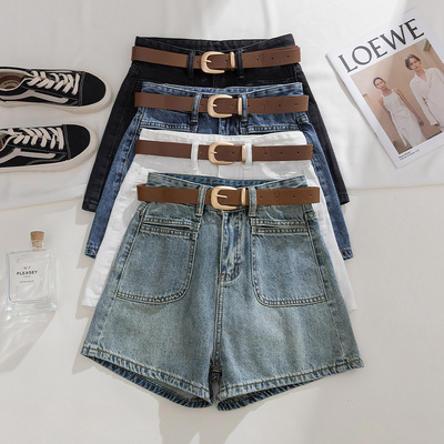 大口袋腰带设计百搭牛仔短裤