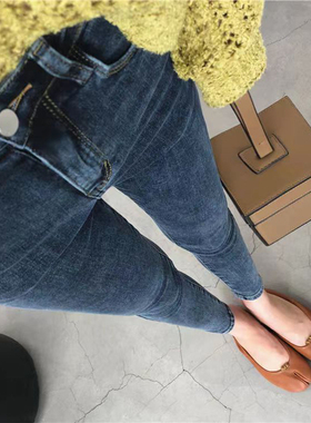 秋季新款大码弹力修身显瘦小脚牛仔女裤胖妹妹高腰九分铅笔裤子潮