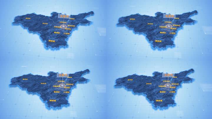 太原市地图三维科技感蓝色网络定位区位连线ae模板