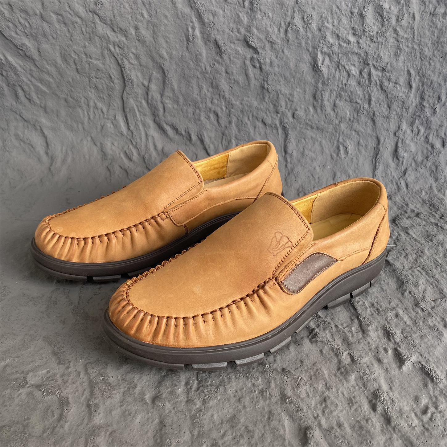 美洲象一脚蹬懒人套脚真皮男鞋