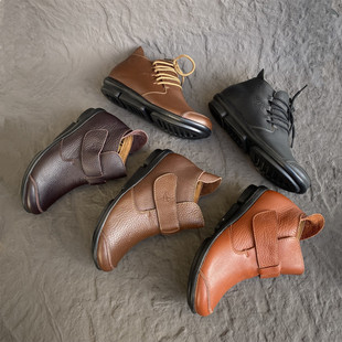 美洲象正品女高帮鞋真皮防滑透气中老年妈妈鞋休闲头层牛皮平底鞋