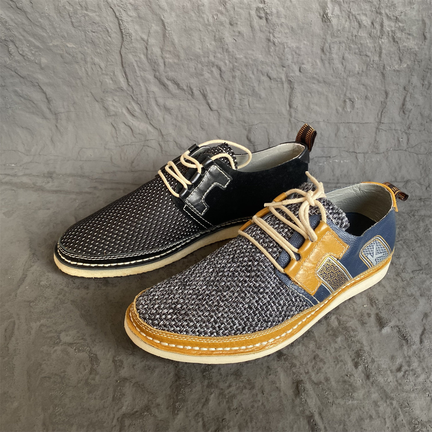 夏季新款平底网纱透气缝线男鞋真皮头层牛皮透气拼接撞色39 40码