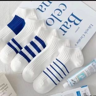 短袜双针纯棉中学生运动袜青少年低帮船袜 薄款 袜子男女同款 夏季
