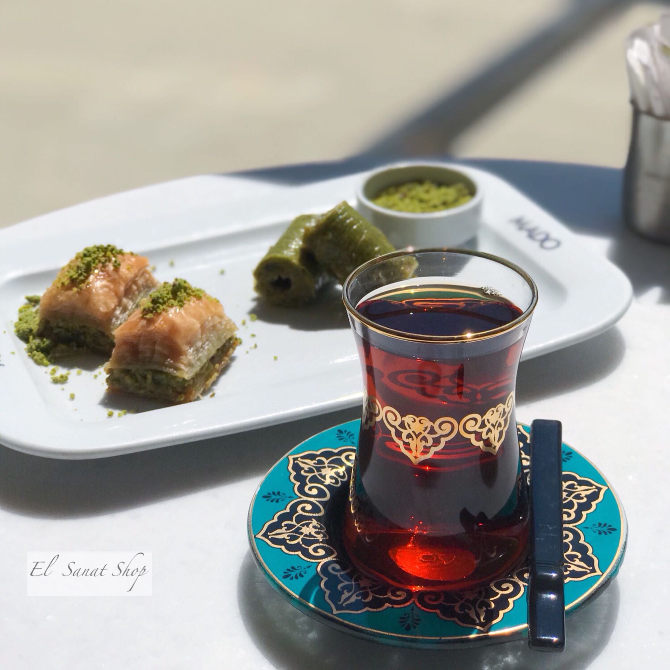 土耳其宫廷风红茶杯黑白金杯碟居家创意玻璃杯耐高温110ml精致