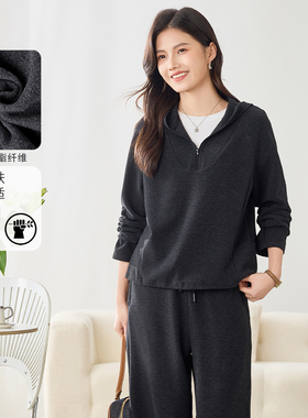 3S女装2026春极简风连帽拉链针织衫女灰色羊毛混纺高级感上衣