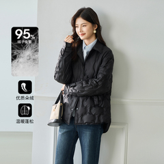 3S女装2025冬季新款轻薄羽绒服女短款翻领修身显瘦保暖外套黑色