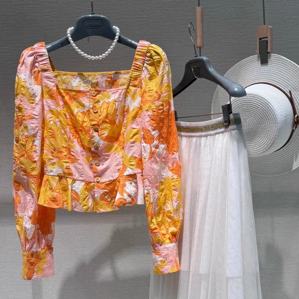 阿玛施方领长袖衬衫新品女装洋气