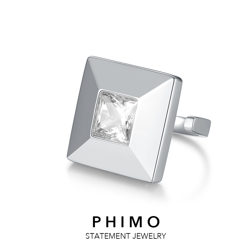 PHIMO摩登几何系列方糖开口戒指