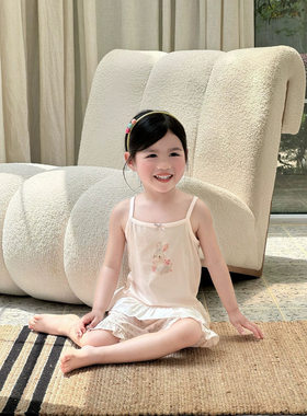 莱赛尔女童吊带背心套装夏季薄款