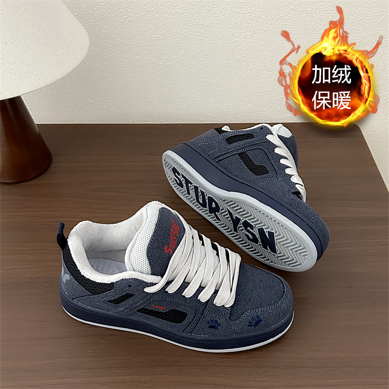 复古百搭深蓝加绒棉鞋男鞋2025年冬季情侣保暖休闲板鞋运动鞋