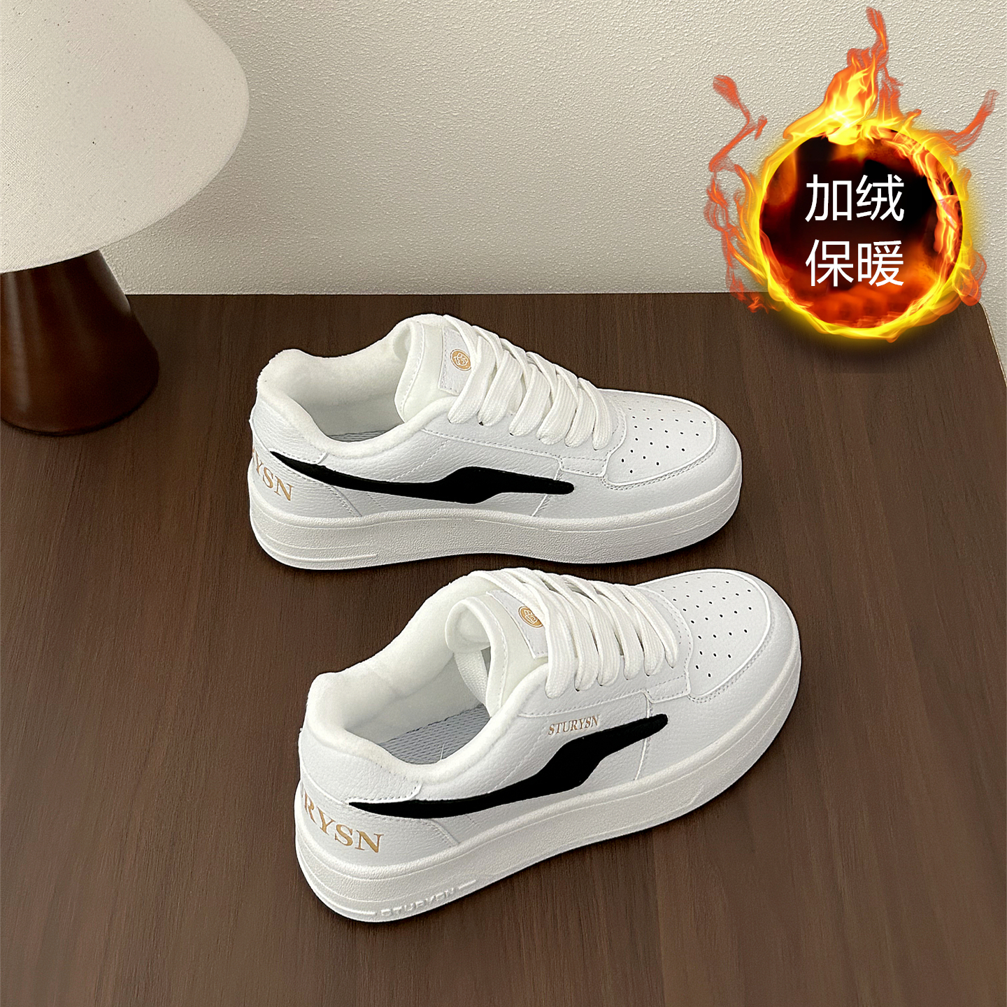 韩版小众加绒保暖棉鞋女鞋2025年冬季新款厚底板鞋学生小白鞋